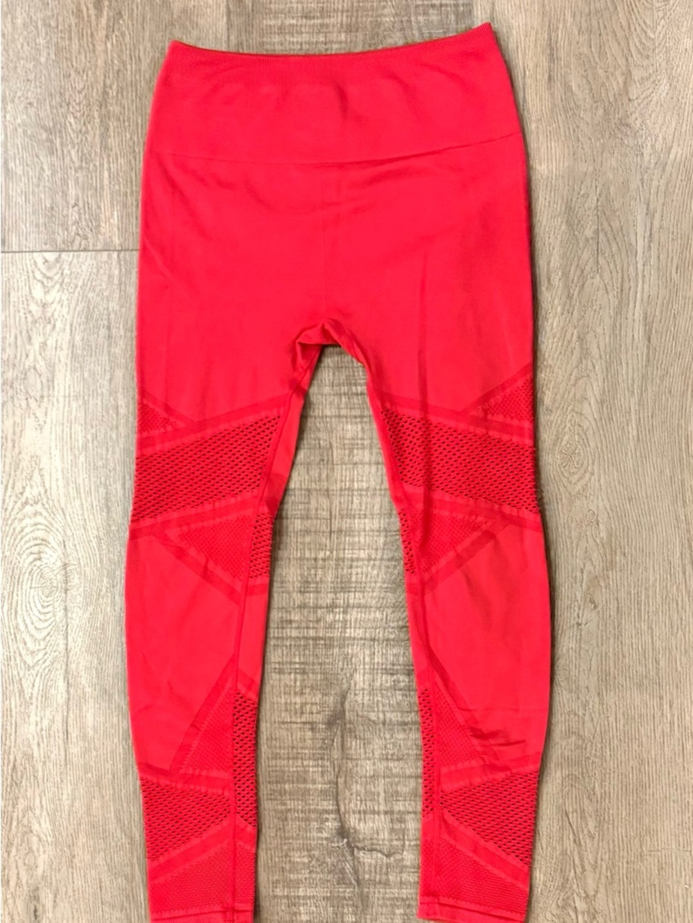 Fabletics Red Seamless Leggings Small High Waisted Mesh Workout Activewear